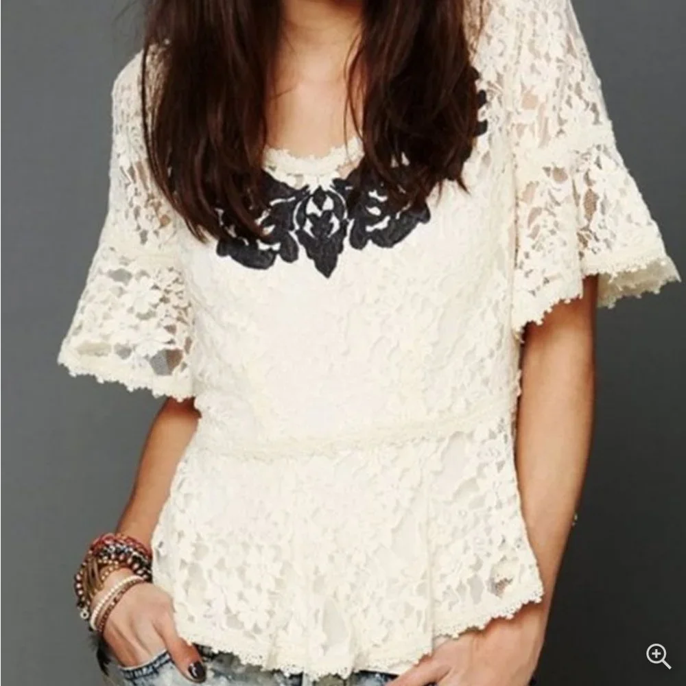 FREE PEOPLE Boho Lace Top szS